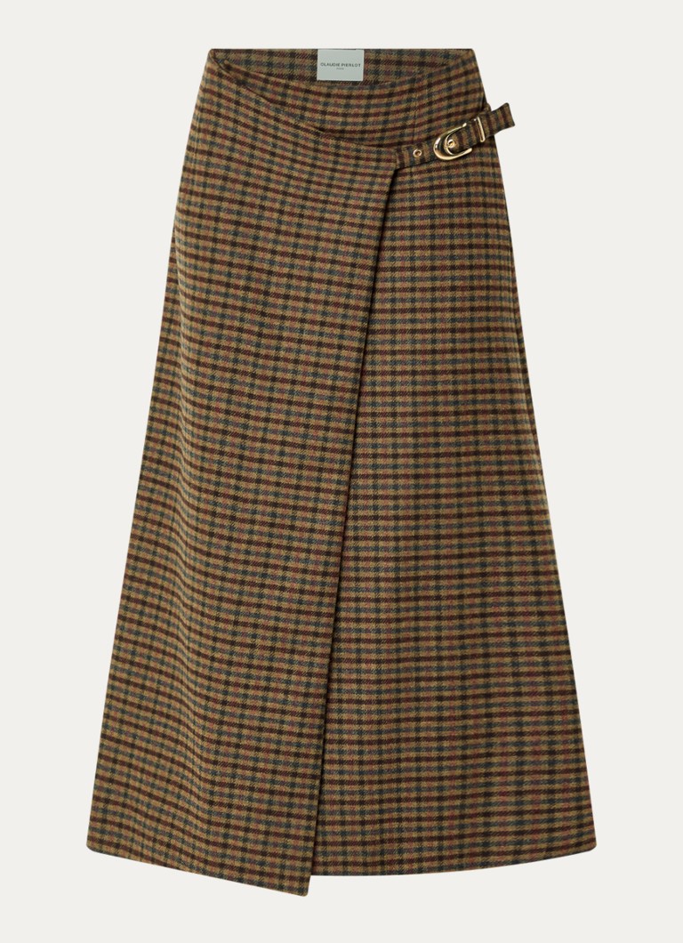 Claudie Pierlot Dames Maxi rok met ruitdessin in de kleur Camel