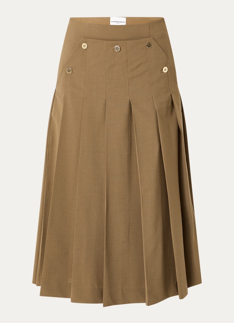 Claudie Pierlot Dames Midi rok in wolblend met plissé in de kleur Camel