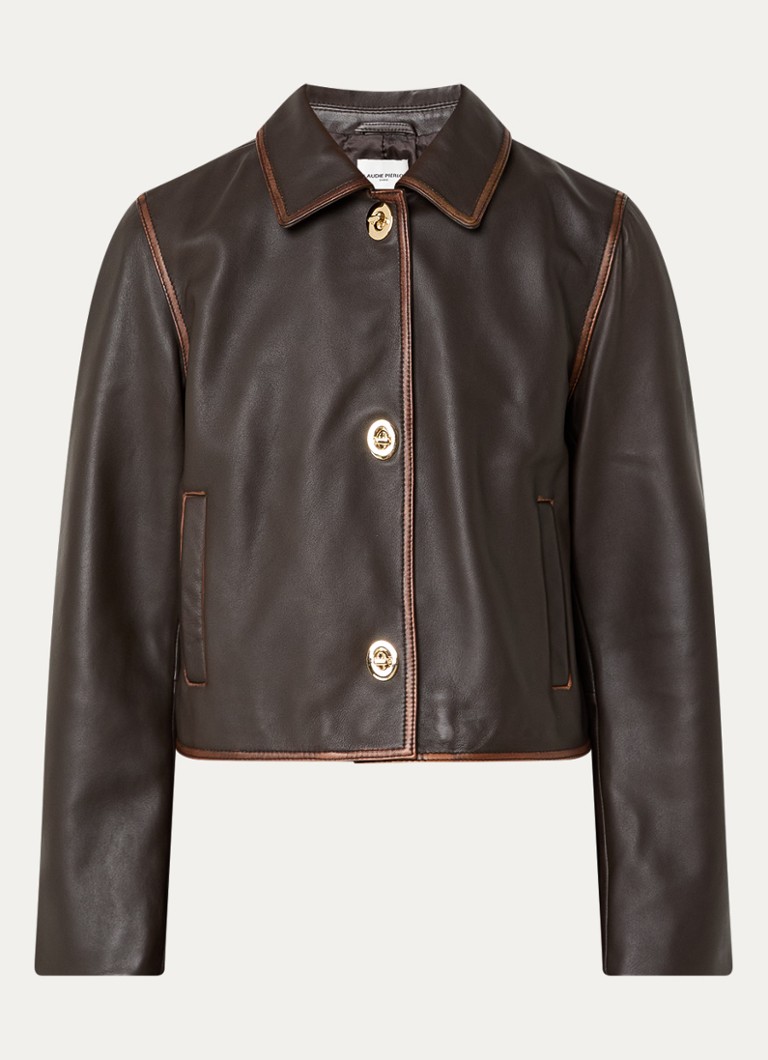 Claudie Pierlot Dames Jack van lamsleer met steekzaken in de kleur Donkerbruin