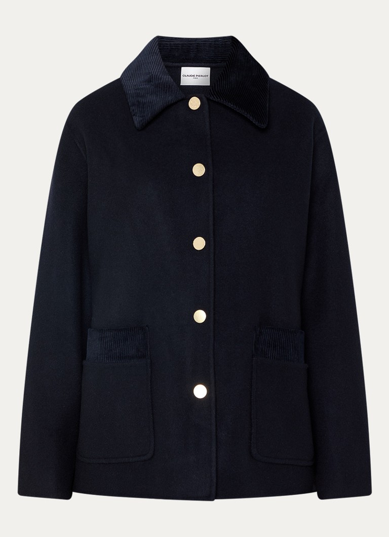 Claudie Pierlot Dames Mantel in wolblend met opgestikte zakken in de kleur Donkerblauw