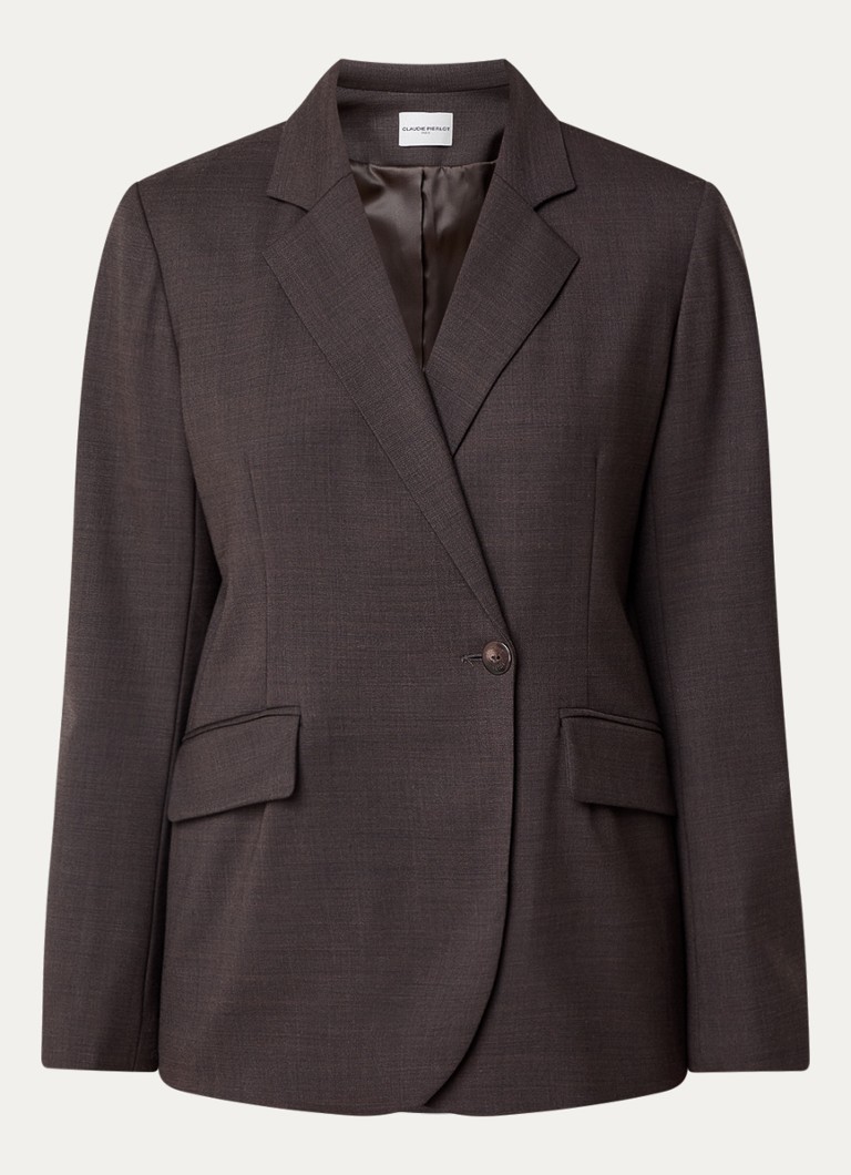 Claudie Pierlot Dames Villagabis blazer in wolblend met klepzakken in de kleur Donkerbruin