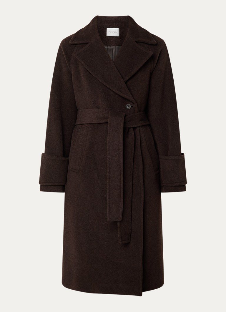 Claudie Pierlot Dames Gama mantel in wolblend met strikceintuur in de kleur Donkerbruin