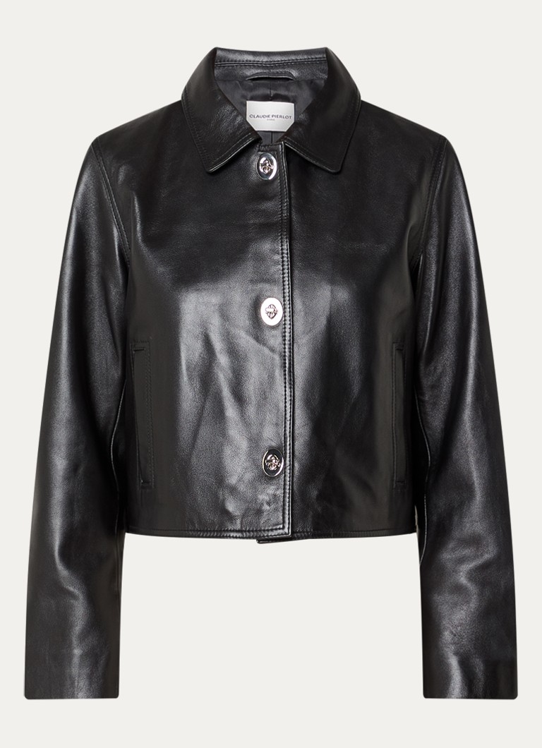 Claudie Pierlot Dames Carlita cropped jack van lamsleer met steekzakken in de kleur Zwart