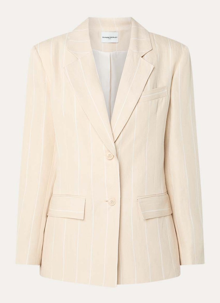 Claudie Pierlot Dames Vayanarayee blazer in linnenblend met streepprint in de kleur Beige