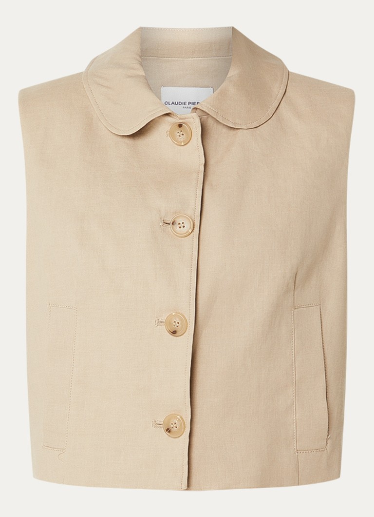 Claudie Pierlot Dames Gilet in linnenblend met steekzakken in de kleur Beige