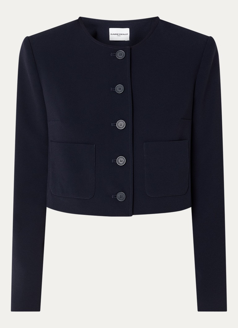 Claudie Pierlot Dames Vanilleter cropped jack met opgestikte zakken in de kleur Donkerblauw