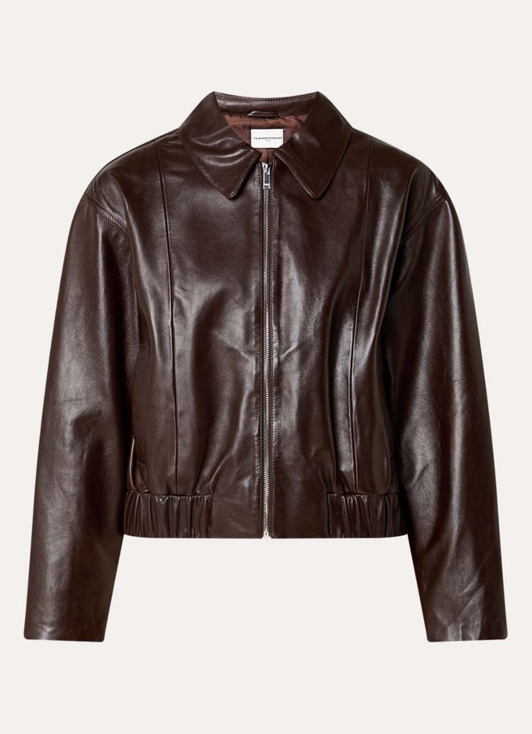 Claudie Pierlot Dames Cropped jack van lamsleer met steekzakken in de kleur Donkerbruin