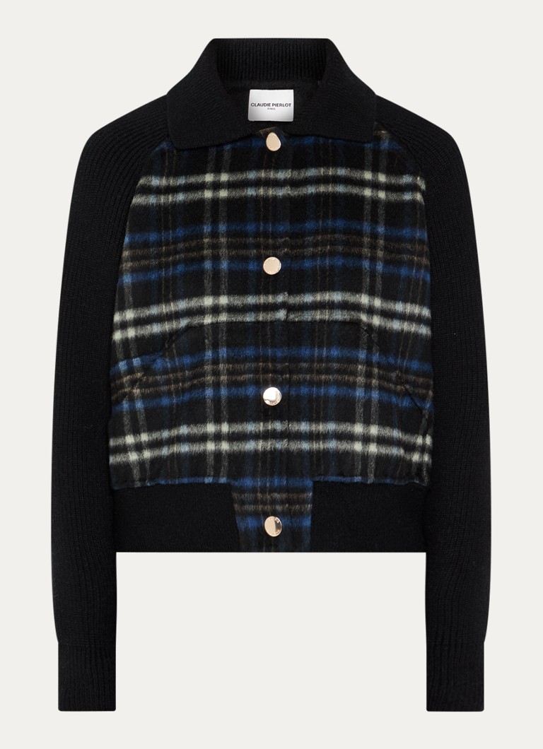 Claudie Pierlot Dames Jack in alpaca wolblend met ruitdessin in de kleur Zwart