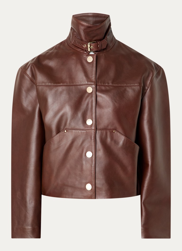 Claudie Pierlot Dames Jack van lamsleer met steekzakken in de kleur Roodbruin