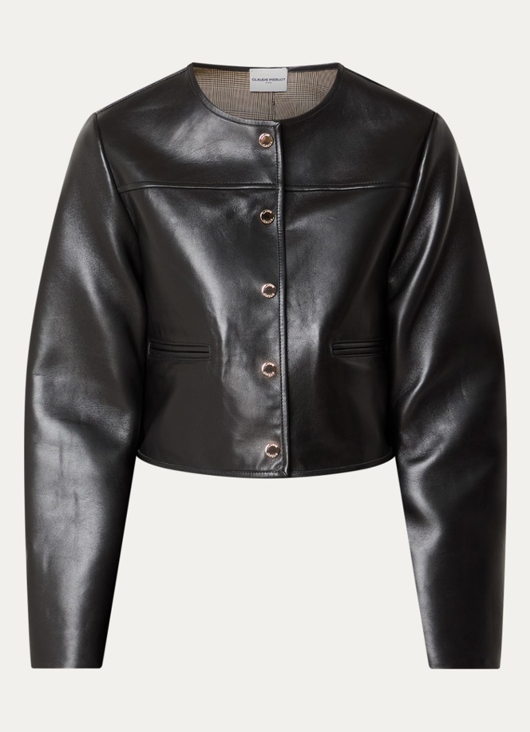 Claudie Pierlot Dames Cropped jack van lamsleer met paspelzakken in de kleur Zwart