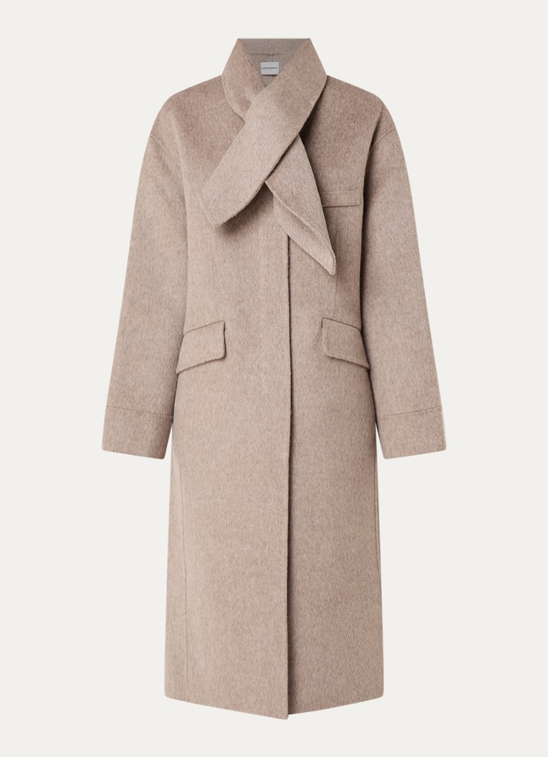 Claudie Pierlot Dames Mantel in alpaca wolblend met afneembare sjaalkraag in de kleur Taupe