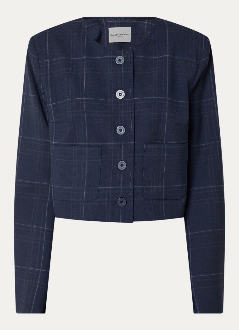 Claudie Pierlot Dames Cropped blazer met ruitdessin in de kleur Donkerblauw