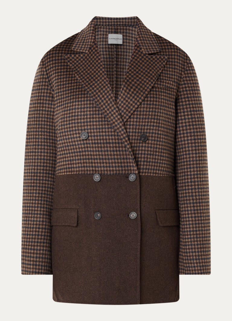 Claudie Pierlot Dames Mantel in wolblend met pied-de-poule dessin in de kleur Camel