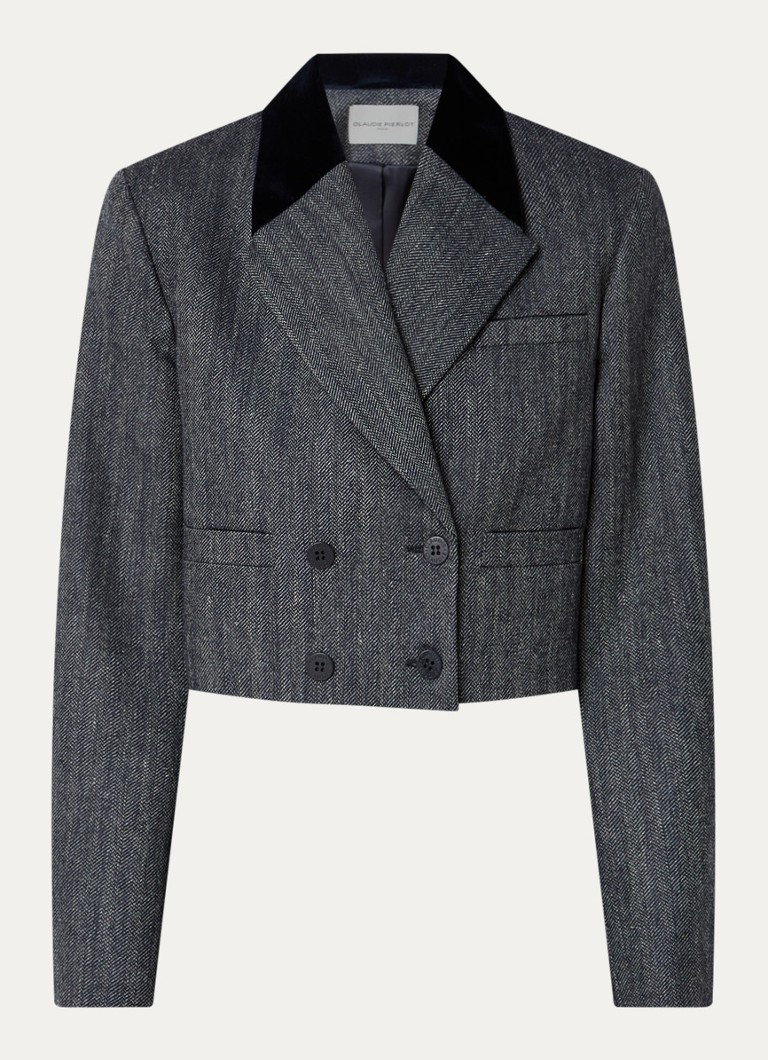 Claudie Pierlot Dames Victor cropped blazer in wolblend met opgestikte zakken in de kleur Donkerblauw