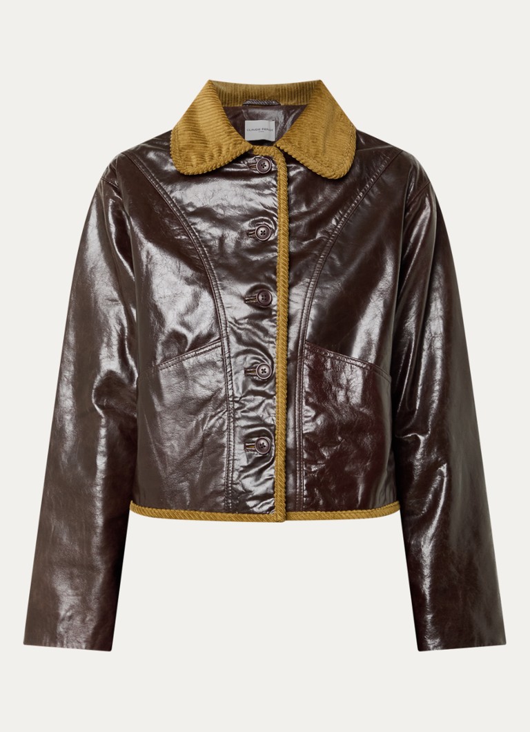 Claudie Pierlot Dames Jack van geitenleer met details van corduroy in de kleur Bordeauxrood