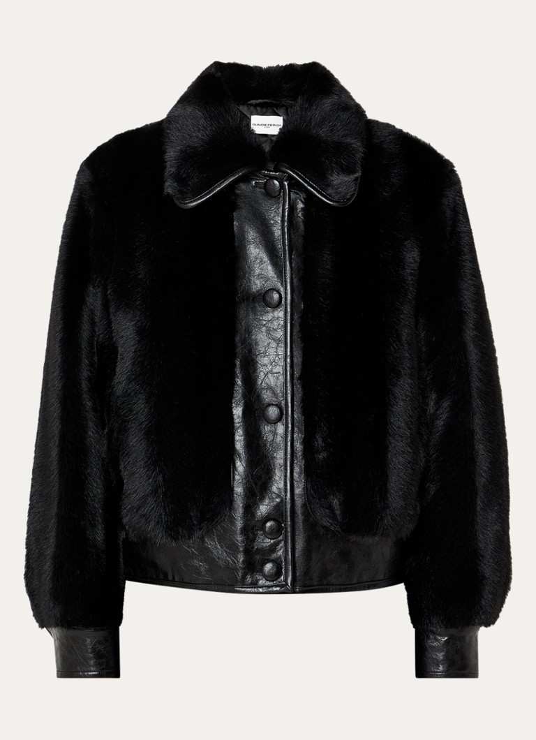 Claudie Pierlot Dames Jack van imitatieleer met details van imitatiebont in de kleur Zwart