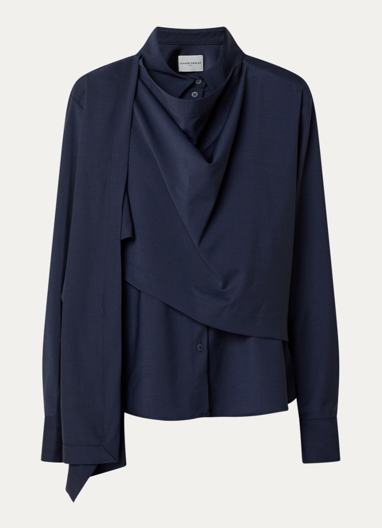 Claudie Pierlot Dames Jack in wolblend met asymmetrische hals in de kleur Donkerblauw