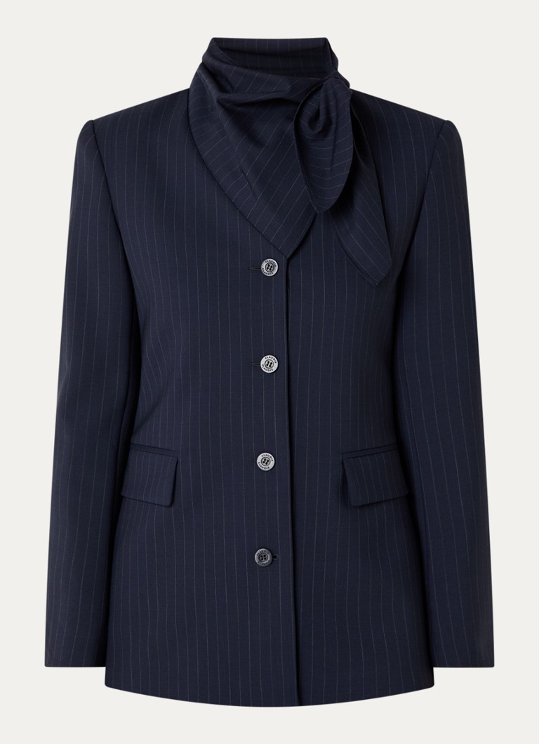 Claudie Pierlot Dames Blazer in wolblend met krijtstreep en sjaalkraag in de kleur Donkerblauw