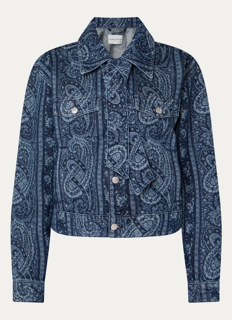 Claudie Pierlot Dames Spijkerjas met print en sjaalkraag in de kleur Indigo
