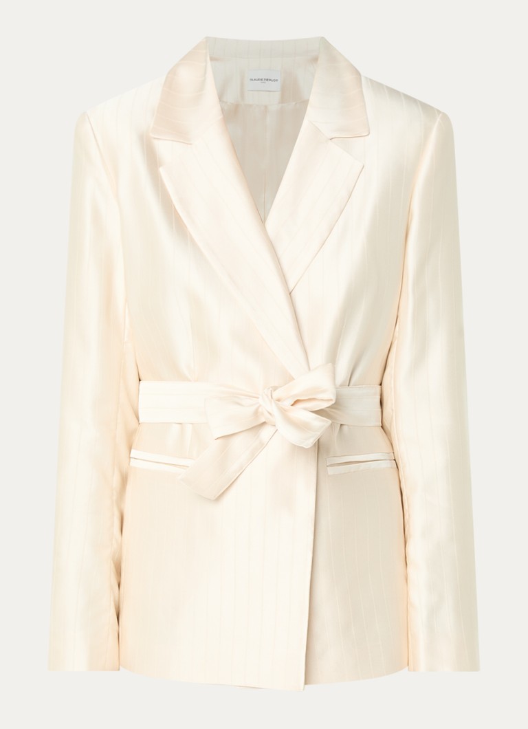 Claudie Pierlot Dames Blazer van satijn met ceintuur in de kleur Vanillegeel