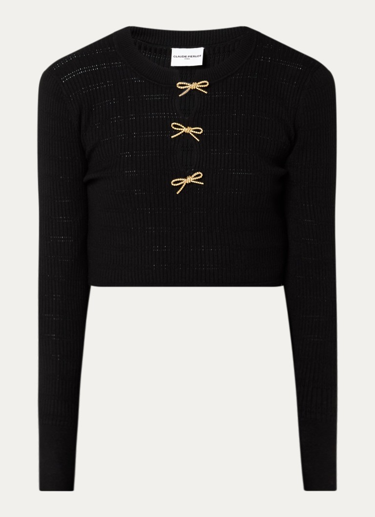 Claudie Pierlot Dames Ribgebreide mini tuniekjurk met sierknopen in de kleur Zwart