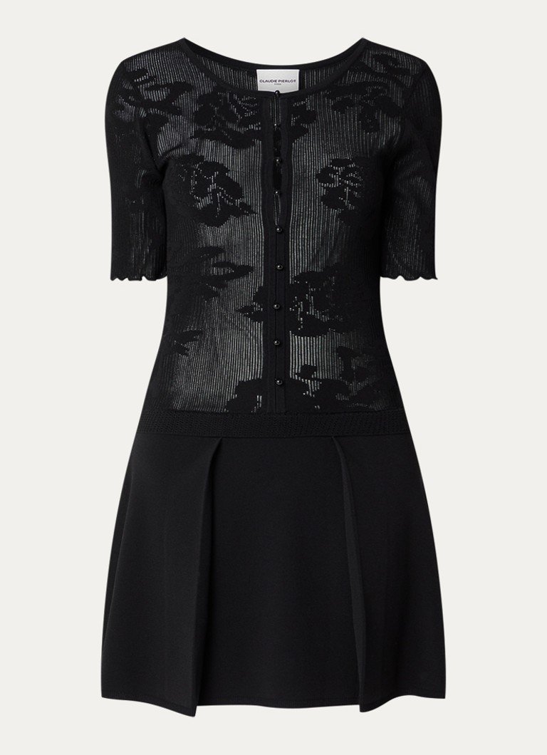 Claudie Pierlot Dames Mini fijngebreide blousejurk met bloemenprint in de kleur Zwart