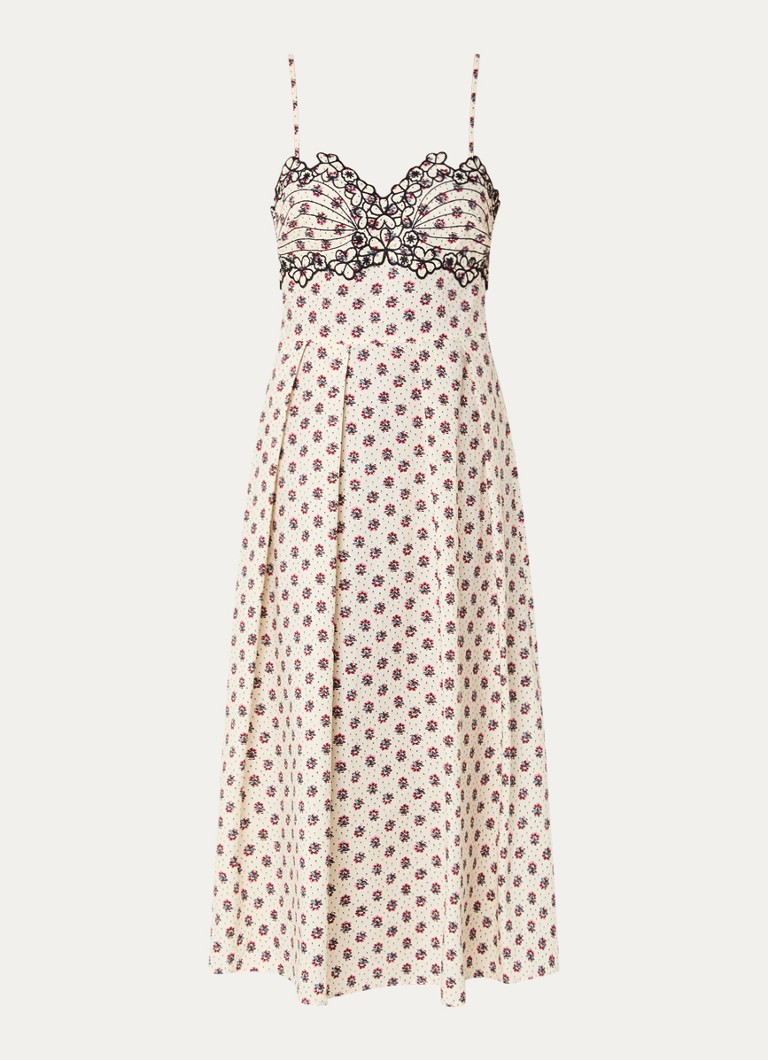 Claudie Pierlot Dames Rachy midi jurk met bloemenprint en borduring in de kleur Gebroken wit