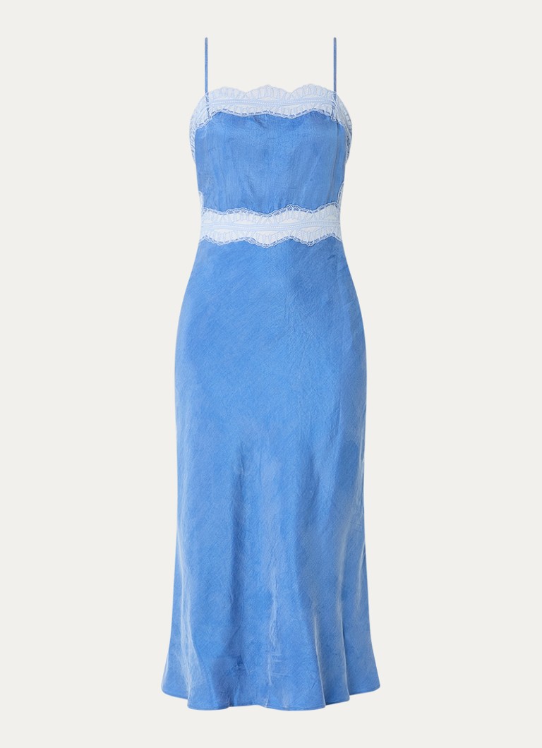 Claudie Pierlot Dames Relia midi jurk met details van kant in de kleur Blauw