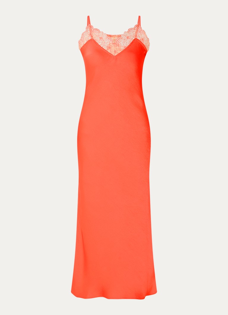 Claudie Pierlot Dames Midi jurk van satijn in de kleur Koraalrood