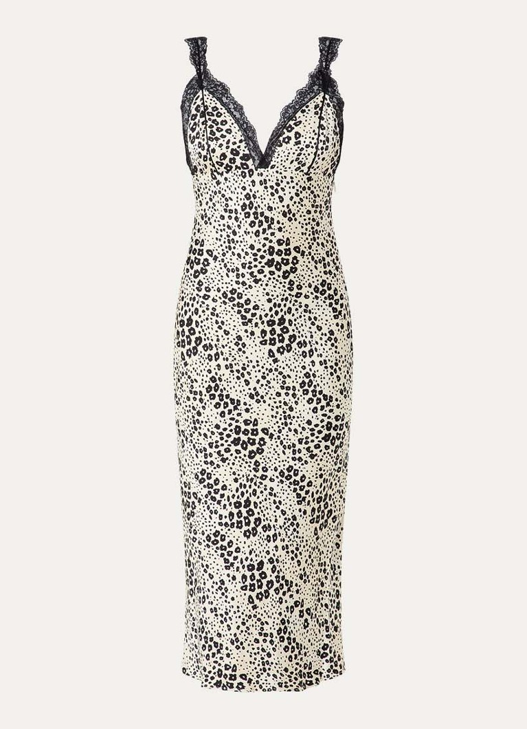 Claudie Pierlot Dames Midi jurk van satijn met print en details van kant in de kleur Creme
