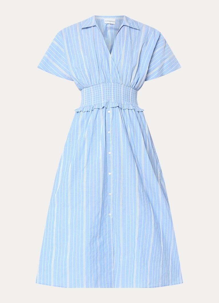 Claudie Pierlot Dames Midi tuniekjurk met streepprint en smockwerk in de kleur Lichtblauw