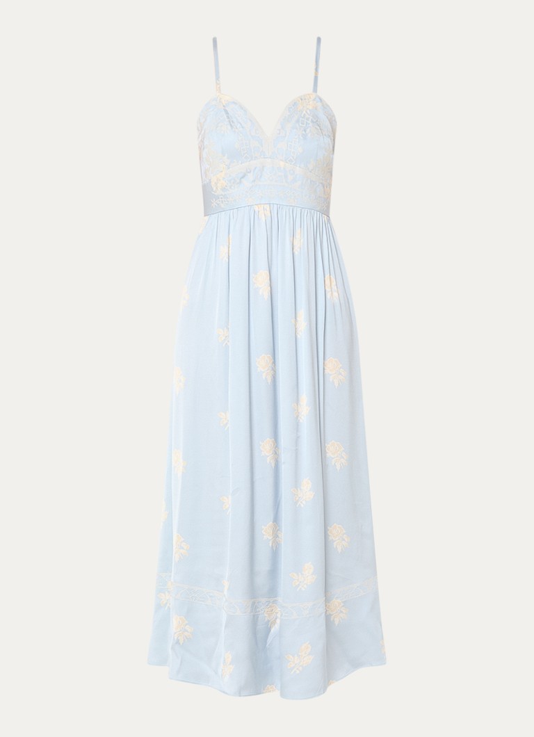 Claudie Pierlot Dames Clair midi jurk met borduring en bloemenprint in de kleur Lichtblauw