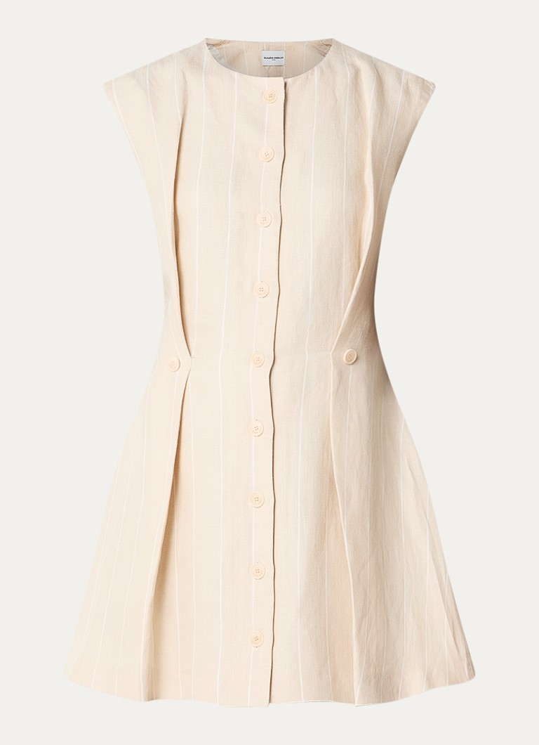 Claudie Pierlot Dames Mini A-lijn jurk in linnenblend met streepprint in de kleur Zand