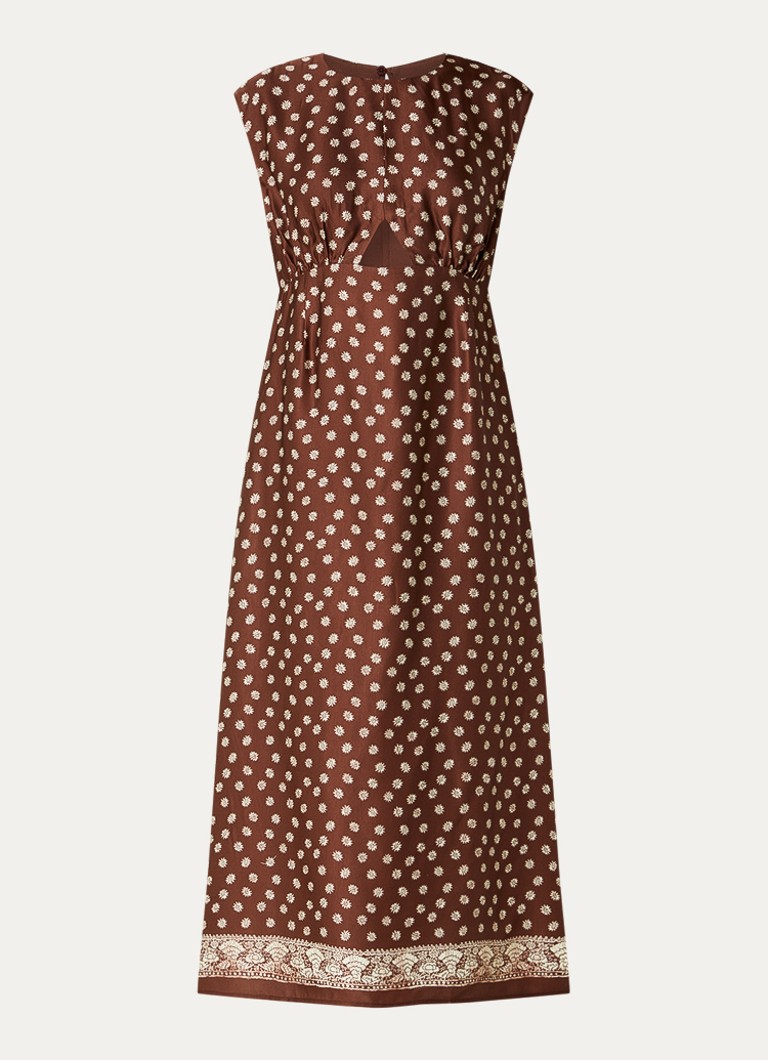 Claudie Pierlot Dames Midi jurk met bloemenprint en cut-out detail in de kleur Bruin