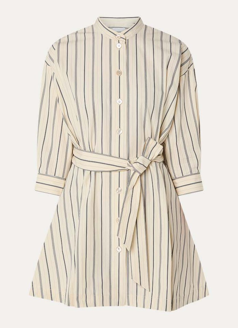 Claudie Pierlot Dames Reiya mini blousejurk met strikceintuur en streepprint in de kleur Creme