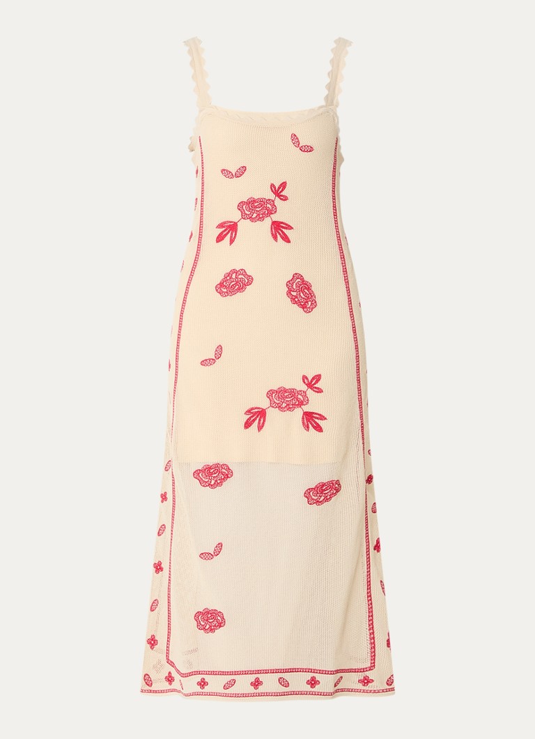 Claudie Pierlot Dames Semi-transparante midi jurk met bloemborduring in de kleur Beige