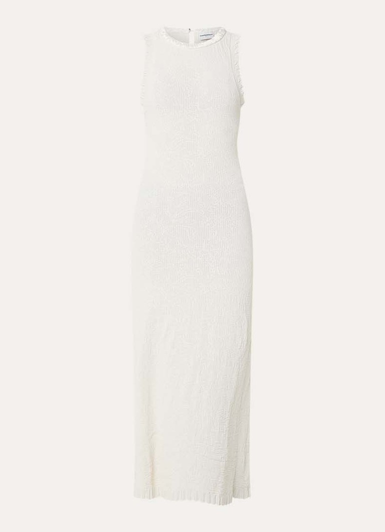 Claudie Pierlot Dames Maellie grofgebreide maxi jurk met ruches in de kleur Gebroken wit