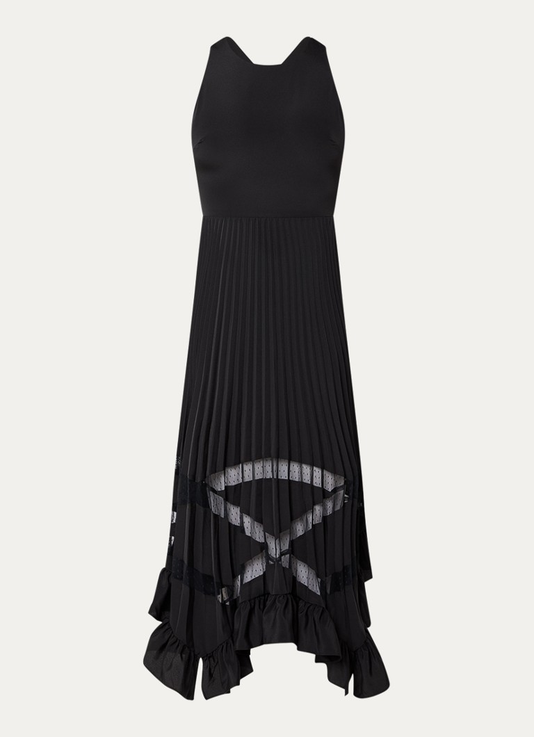 Claudie Pierlot Dames Midi jurk met details van kant en plooien in de kleur Zwart