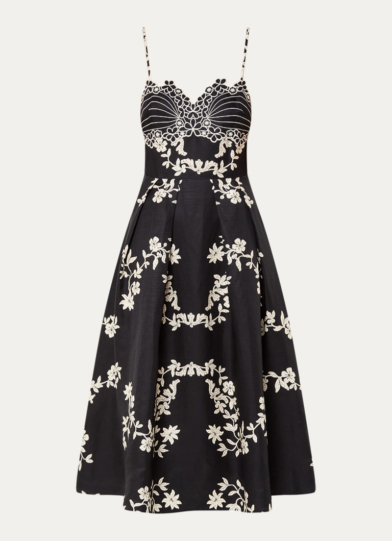 Claudie Pierlot Dames Midi jurk met bloemenprint en borduring in de kleur Zwart