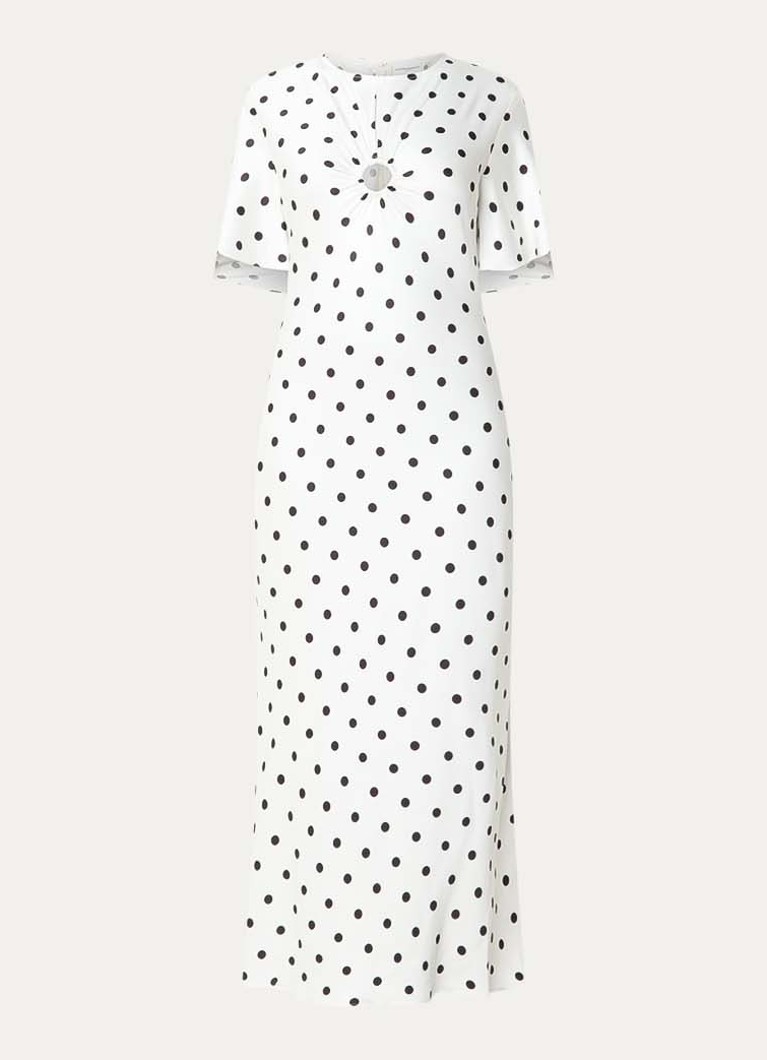 Claudie Pierlot Dames Randypois midi jurk van satijn met stippenprint in de kleur Wit