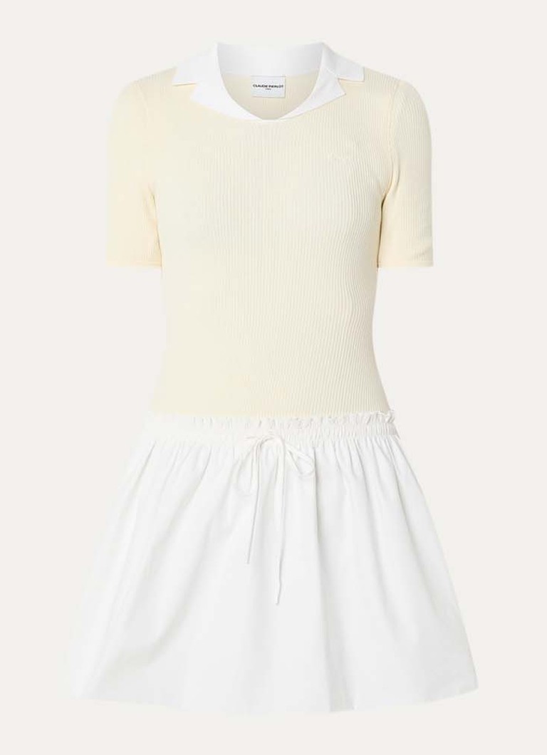 Claudie Pierlot Dames Maillon fijngebreide mini jurk met logo in de kleur Creme