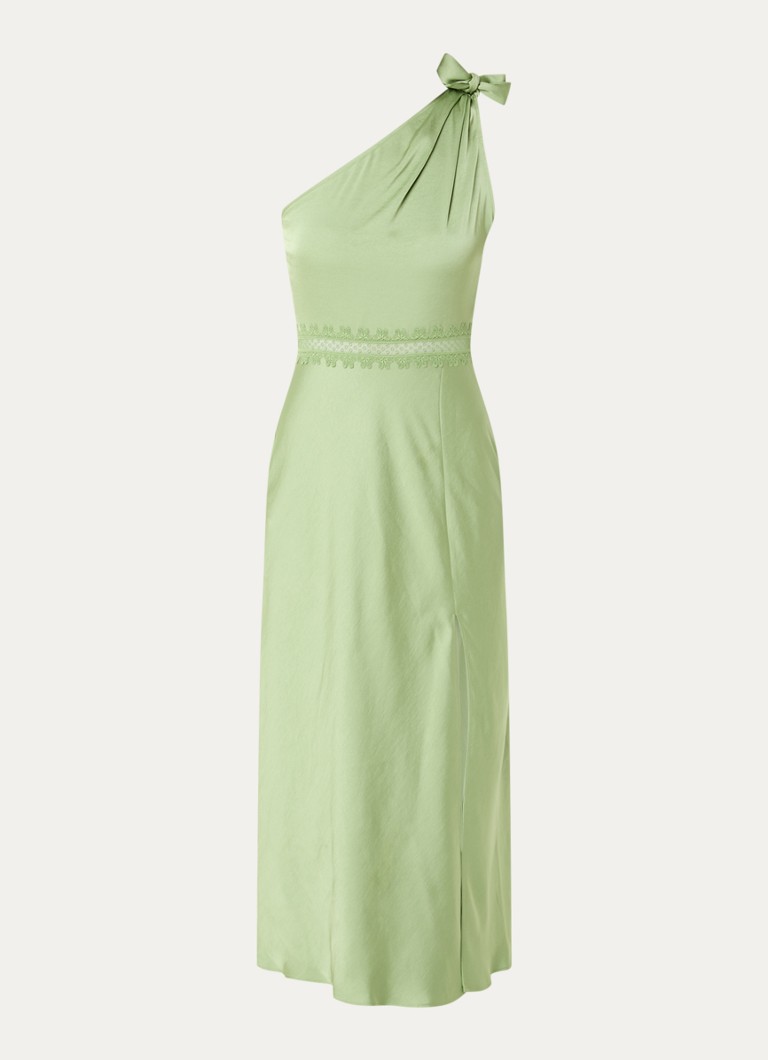 Claudie Pierlot Dames Rosalia midi jurk met asymmetrische hals en details van kant in de kleur Groen