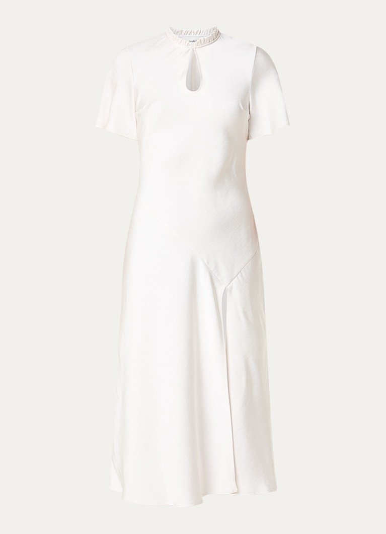 Claudie Pierlot Dames Rosane midi jurk van satijn met split en keyhole in de kleur Gebroken wit