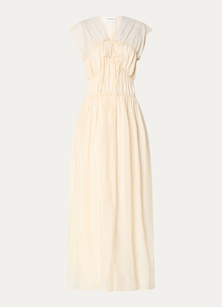 Claudie Pierlot Dames Semi-transparante maxi jurk met smockwerk in de kleur Vanillegeel
