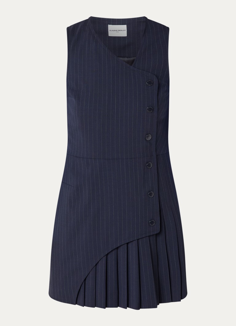 Claudie Pierlot Dames Mini blazerjurk in wolblend met plooien en krijtstreep in de kleur Donkerblauw