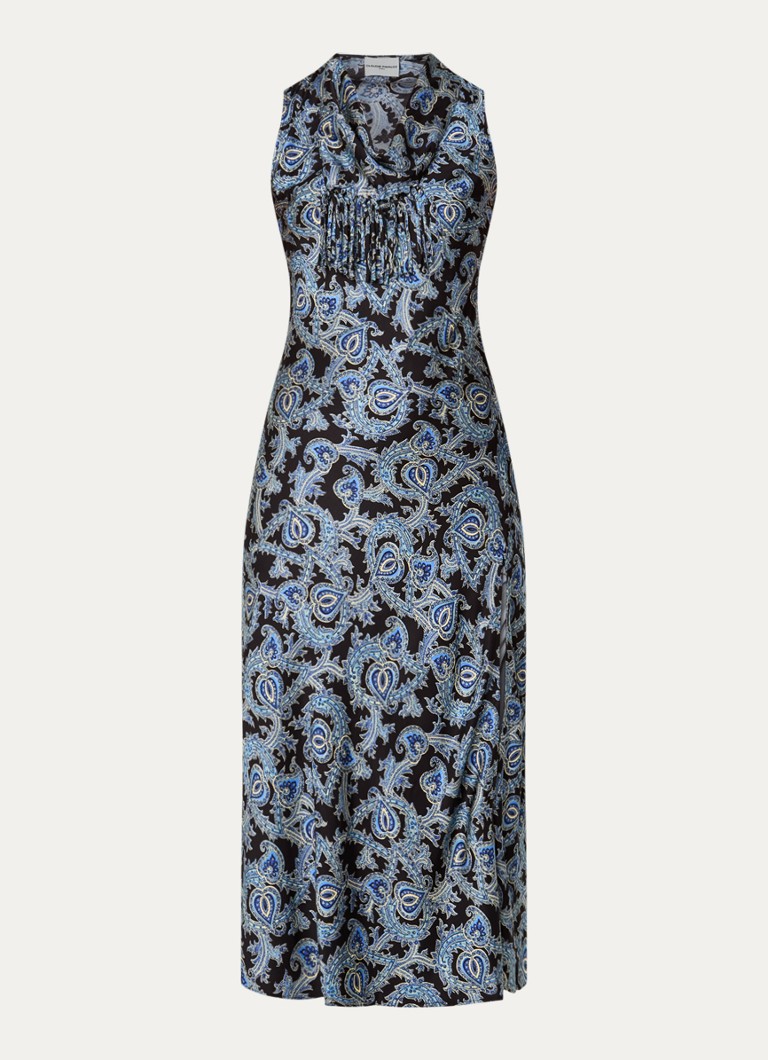 Claudie Pierlot Dames Midi jurk met paisley dessin en split in de kleur Blauw