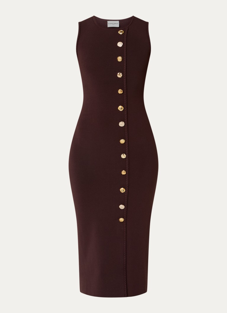 Claudie Pierlot Dames Midi jurk met sierknopen in de kleur Donkerbruin