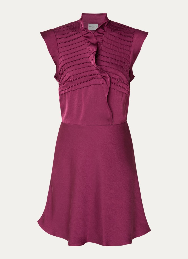 Claudie Pierlot Dames Mini jurk van satijn met ruches in de kleur Aubergine