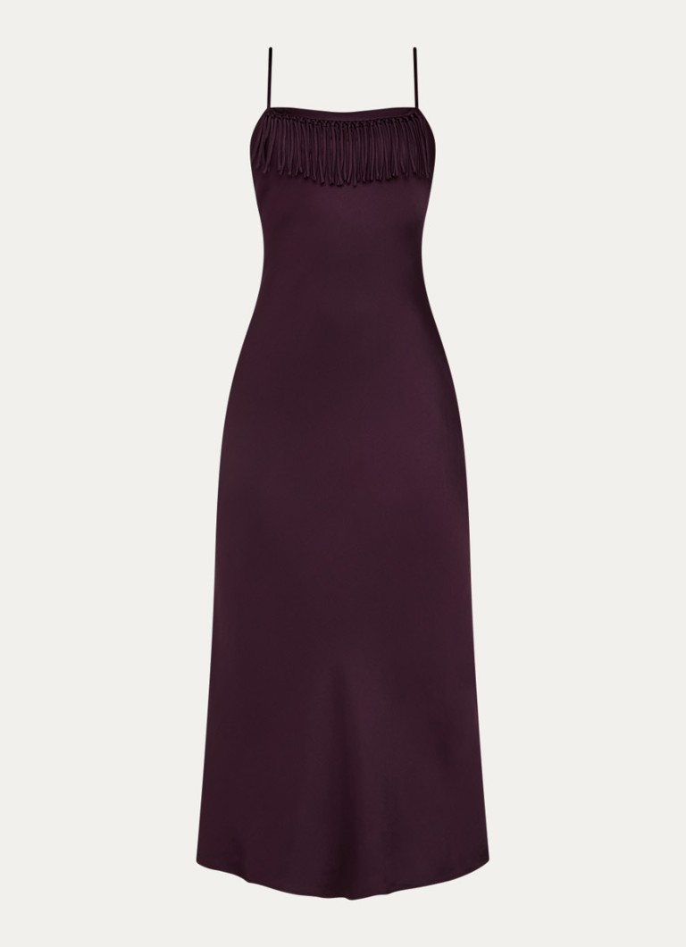 Claudie Pierlot Dames Maxi jurk van satijn met franjes in de kleur Aubergine
