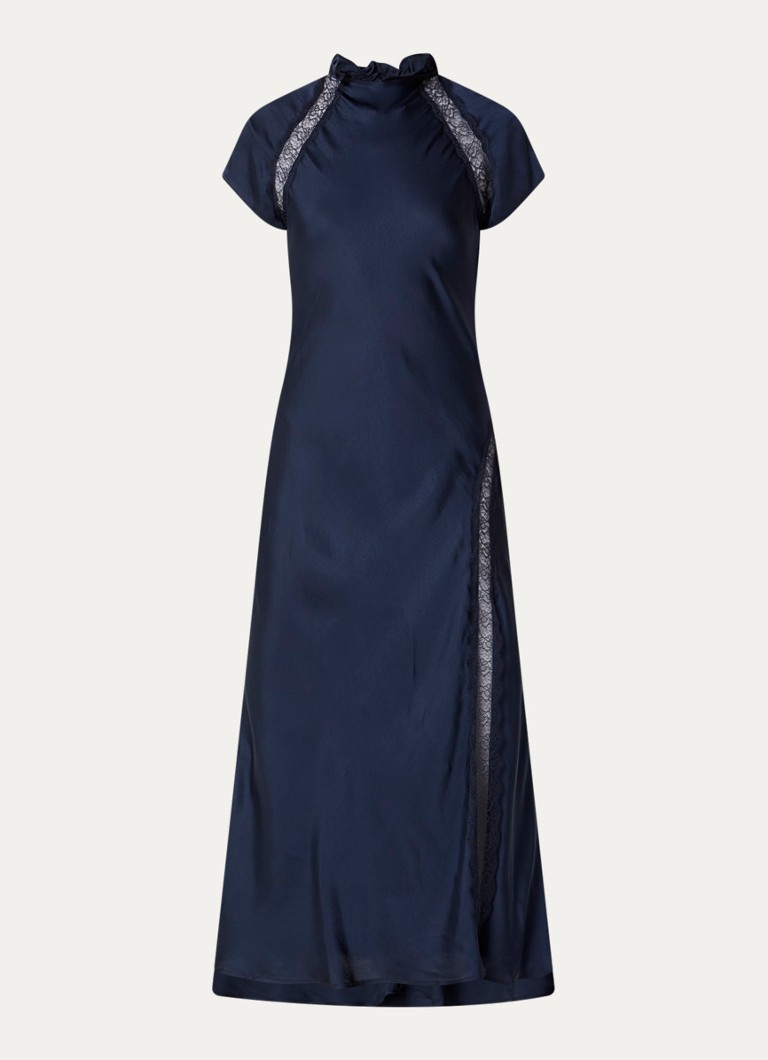Claudie Pierlot Dames Richie midi jurk van satijn met details van kant in de kleur Donkerblauw
